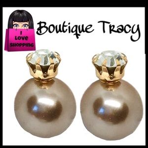 Mocha Rose Gold Rhinestone Front Back Earrings